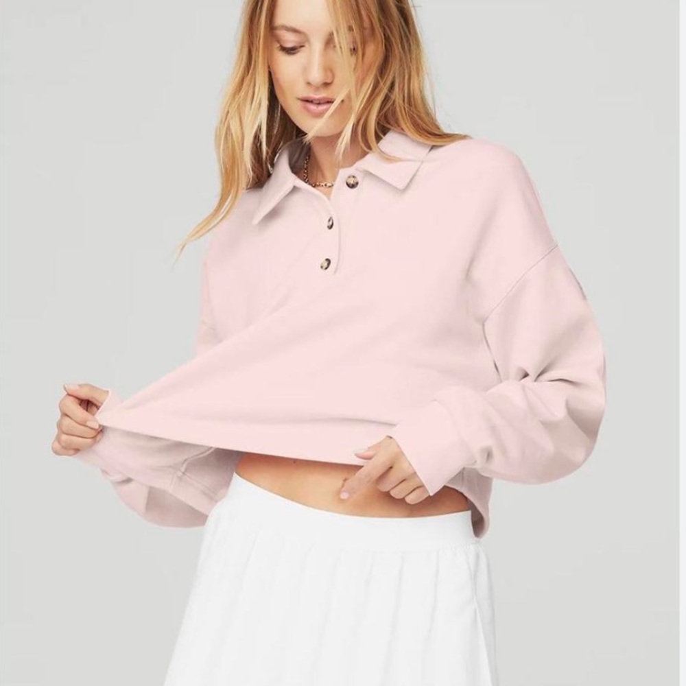 ALO YOGA Polo Henley in pink sugar